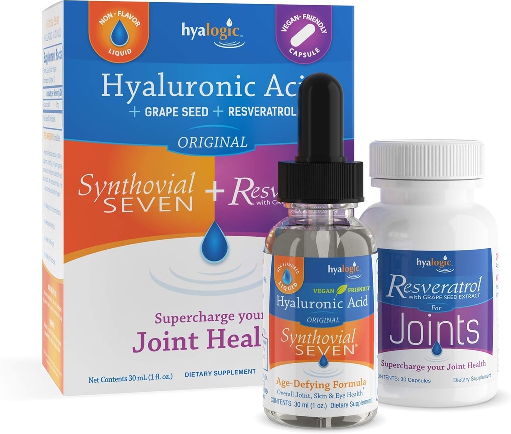 Hyalogisk synthevial Seven Hyaluronic Acid Liquid & Resveratrol Kapsler - HA Support - Vegan - 1 oz
