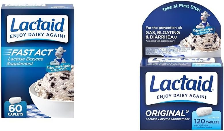 Lactaid Fast Act 60- Pack Original Strength 120- Count Lactose Intolerance Caplets med 9000 FCC Lactase Units