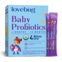 LovEBUG Probiotika til spædbørn - Organic Baby Probiotika 6-12 Måneder for Baby immunforsvar, Gas, Kolik, Diarré & Infant Forstoppelse Relief Sugar- Free, Tastless Powder, 30 Pack