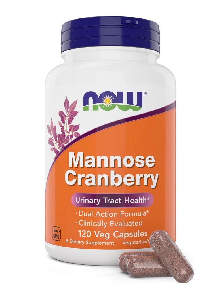 Now Foods Mannose Tranebær, 120 Veg Kapsler - med PAC - 450mg dMannose, 250 mg hel Tranebær - Brege Cleanse og urinveje Sundhed * - Vegansk Friendly Supplement, Non- GMO