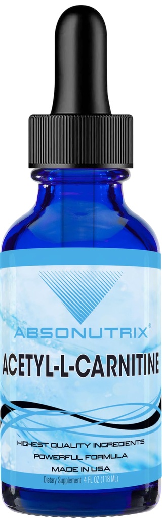 Absonutrix Acetyl L- Carnitin, 593mg per servering, 200 Potent Servering, Quick Absorption Liquid Drops, Gluten- Free, Third- Party Testet, GMP- Certified, Non- GMO, Made in USA