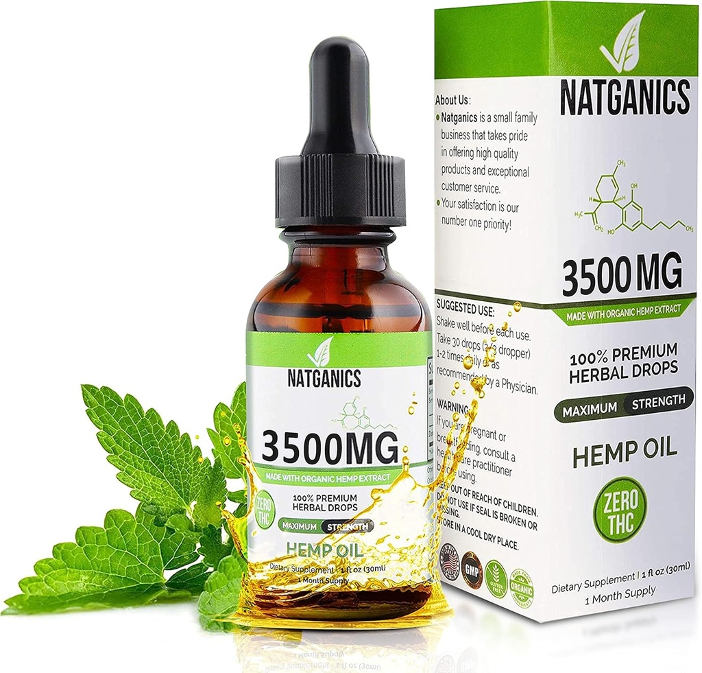 Økologisk Hamp Oil 3500mg - Ultra Premium Hamp Oil Drops 3500mg - Natural Hamp Oil Extract Tinktur - Non-GMO Ultra- Pure CO2 Ekstraherede dråber - Omega fede syrer 3 6 9 - Organisk dyrkede & Lavet i USA