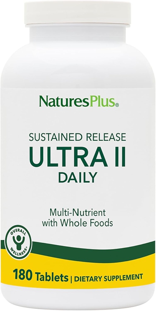NaturesPlus Ultra II Daglig - 180 tabletter, pakke af 2 - Multivitamin med hele fødevarer til Overall Well- Being - Understøtter energi & immunsundhed - Vedvarende udgivelse - 360 Servere