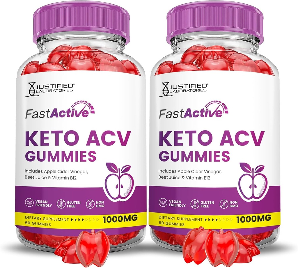 (2 Pack) Hurtig aktiv Keto ACV Gummies Advanced Formel 1000MG Fast aktiv Keto Gummies Apple Cider Vincificate Formuleret med Pomegranate Beet Juice Powder B12 Vegan Non GMO 120 Gummys