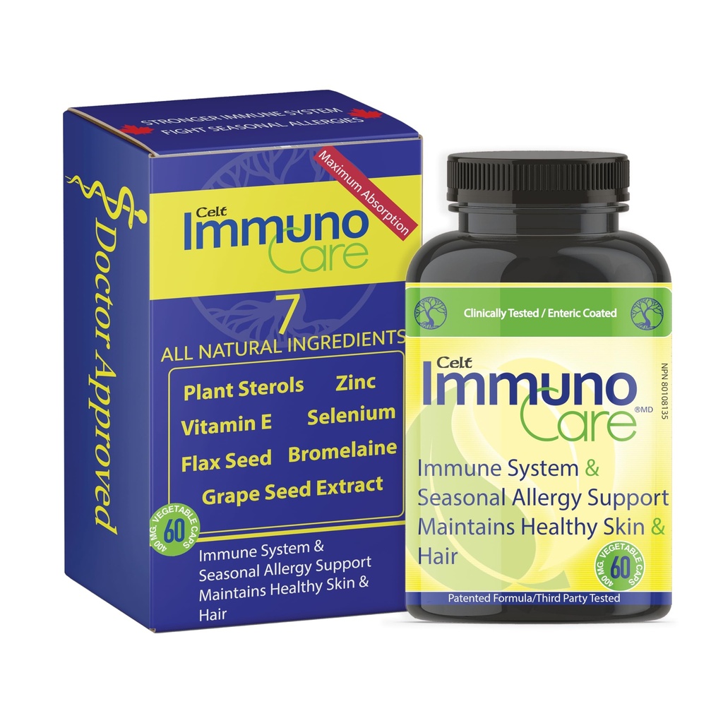 Celt Immunocare 60 v- caps - Potent Seasonal Allergy Blend - Voksen Immunity Support - Cholesterol Modulator - Plant Sterols Ultra Strength - 7 Key Immunity Enhancing Ingredients