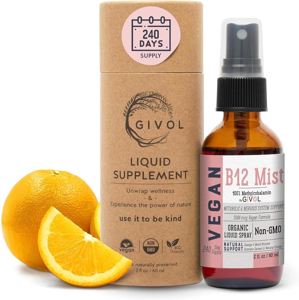 Organic Vegan Vitamin B12 Supplement Flydende Mist for Quick Absorption 5,000mcg Methylcobalamin - Ingen Harsh Kemikalier eller Konserveringsmidler - Ingen kunstige sødestoffer Tilføjet Non- GMO 240 dages forsyning