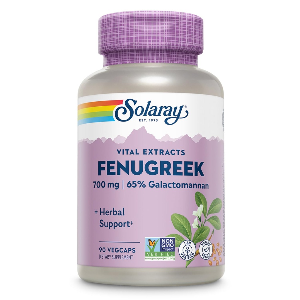 SOLARAY fenugreek frø ekstrakt 700 mg - fenugreek kapsler med 65% Galactomannan kostfibre - non-GMO, Vegan fenugreek supplement til sund fordøjelsesstøtte - 45 Serveringer, 90 VegCaps