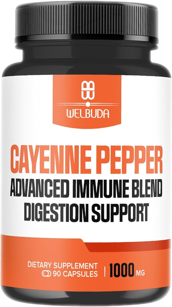 1000mg Cayenne Pepper Kapsler med Elderberry, Echinacea, Berberine HCI & mere - Støtte fordøjelse sundhed, sundt hjerte & immunsystem - 90 Veggie Kapsler