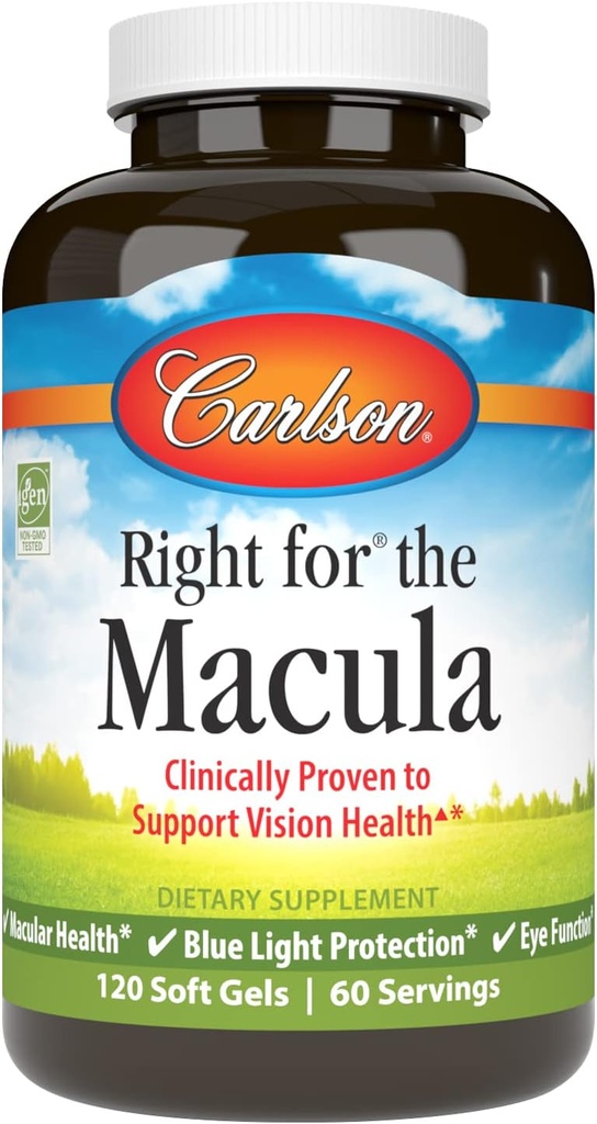 Carlson - Ret til Macula, Klinisk bevist til at støtte Vision Sundhed, Macular Sundhed, Blue Light Protection & Eye funktion, 120 Softgels