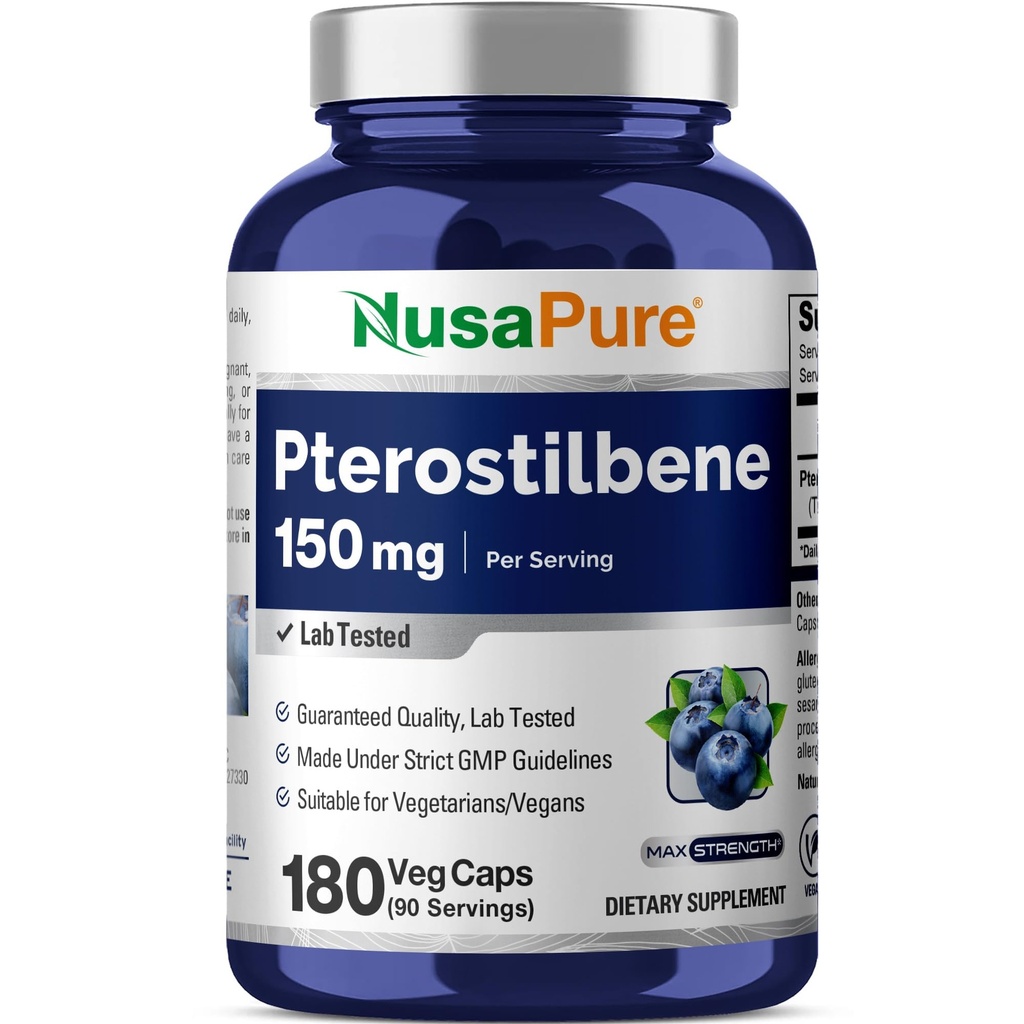 NusaPure Pterostilben 150mg 180 Veggie Caps (ikke- GMO, Vegan)