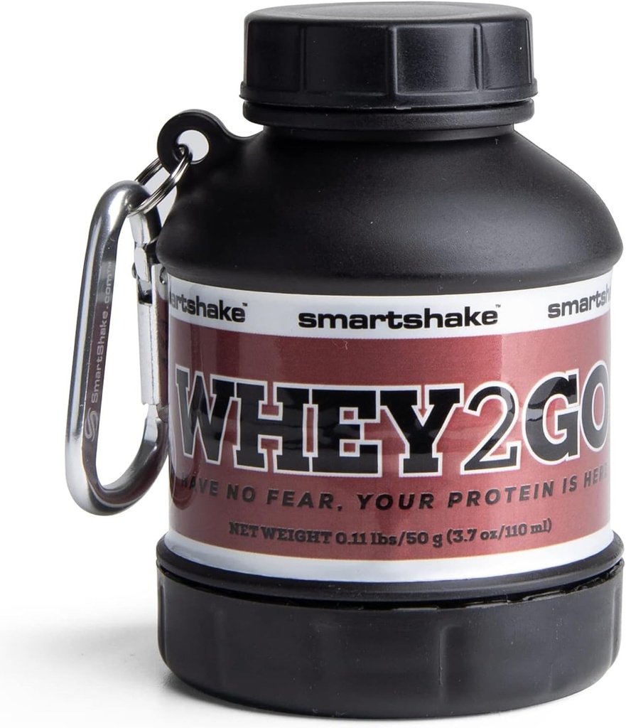 Smartshake Whey2Go Black Protein Powder Storage Container 50g – BPA Free Shaker Bottle Funnel for Whey Protein Powder + Protein Shakes 110ml, DC Comics Batman Gifts for Men (Black)