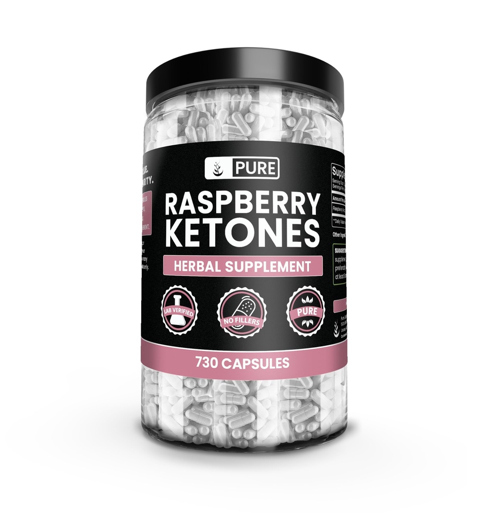 Pure Original Ingredienser Hindbær Keton (730 kapsler) Ingen Magnesium eller ris Fyldere, Altid Pure, Lab Verified