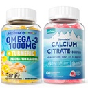 1Pack Sugar Free Calcium Citrate, Magnesium Citrate & 1Pack Vegan Omega-3 Gummies 1000mg + Gurkemeje