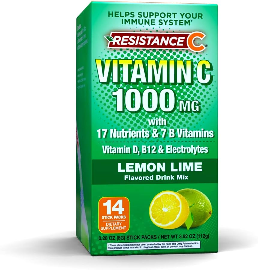 Stick Packs 16 Nutrients & 7 B- Vitaminer, Hjælp Support Immunsystem, kraftfulde antioxidanter, Indeholder elektrolyter, Grøn, Lemon- Lime Flavor, 14 Greve