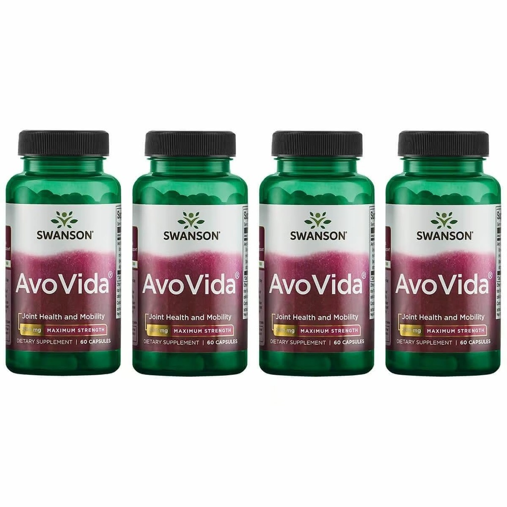 Swanson AvoVida - Naturligt supplement til fremme af fælles sundhed og mobilitet - Avocado & Soybean Unsaponifiables to Support Cartiage & Tissue Health - (60 kapsler, 300mg Hver) (4 Pack)