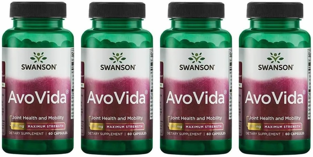 Swanson AvoVida - Naturligt supplement til fremme af fælles sundhed og mobilitet - Avocado & Soybean Unsaponifiables to Support Cartiage & Tissue Health - (60 kapsler, 300mg Hver) (4 Pack)