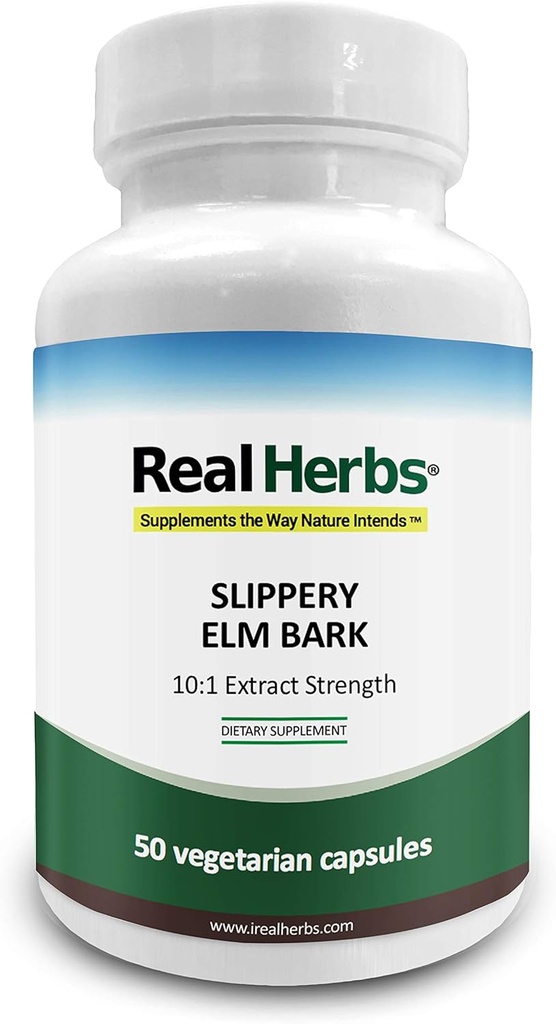 Ægte urter Slippery Elm Bark Udtræk-Afledt fra 7000mg af Slippery Elm Bark med 10: 1 Uddrag Strengt- Lindrer ømhed af mucous Membranes, Antioxidant Skin Health Support-50 Vegetariske Kapsler