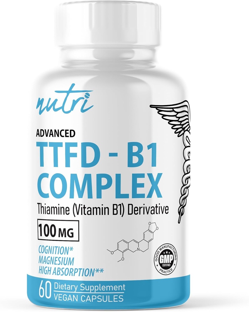 Nature's Fusions TTFD Thiamine B1 Supplement - 100mg 60 Servings - with 8mg Magnesium - No Toxic Fillers - TTFD Thiamine Tetrahydrofurfuryl Disulfide - Third Party Lab Tested - Nutri Supplements