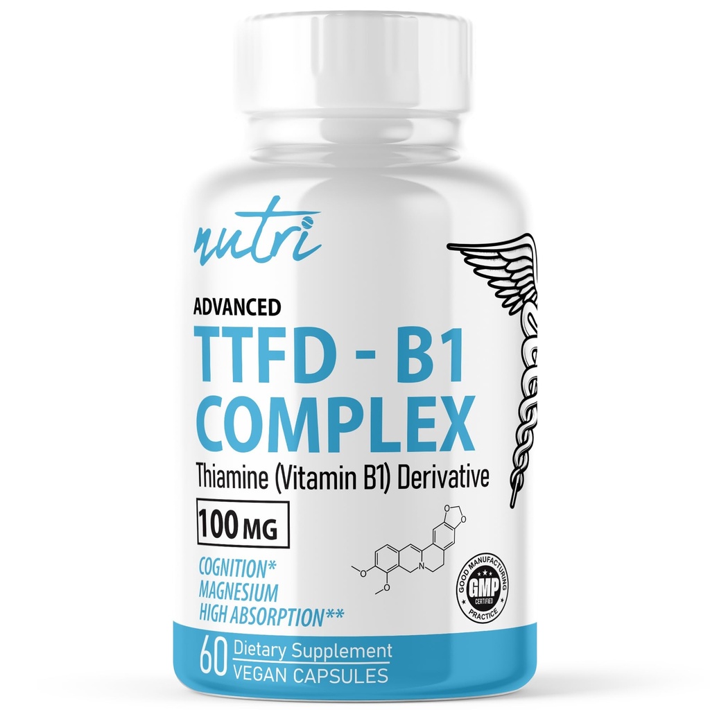 Naturens Fusions TTFD Thiamin B1 Supplement - 100mg 60 Servering - med 8mg Magnesium - Ingen giftige fyldstoffer - TTFD Thiamin Tetrahydrofurfuryldisulfid - tredjeparts Lab Testet - Nutri Kosttilskud