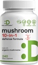 Økologisk 10- in-1 Mushroom supplement, 240 kapsler - Lions Mane, Tyrkiet Hale, Reishi, Cordyceps & mere Mushroom kompleks - Immun, Energi & Nootrop Brain Support - Non-GMO