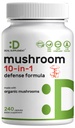 Organic 10-in-1 Mushroom Supplement, 240 Capsules – Lions Mane, Turkey Tail, Reishi, Cordyceps & More Mushroom Complex – Immune, Energy & Nootropic Brain Support – Non-GMO