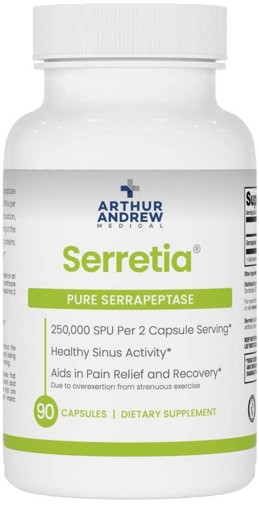 Arthur Andrew Medical, Serretia, Serrapeptase Formel for muskel og Sinus Support, 90 kapsler