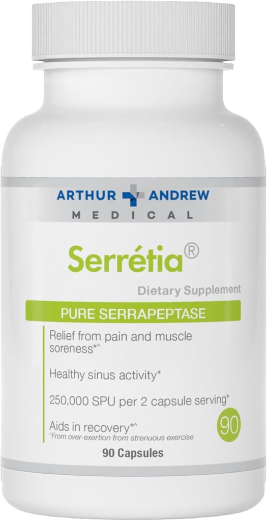 Arthur Andrew Medical, Serretia, Serrapeptase Formel for muskel og Sinus Support, 90 kapsler
