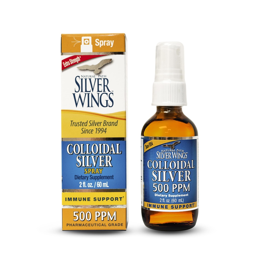 Naturlig Path sølv vinger Kolloid sølv - ekstra styrke flydende immunforsvar Support - 500ppm (2500mcg) - 2oz Spray