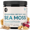 Atlantic Naturals Sea Moss Superfood Powder med Ashwagandha, Beet Root, og Maca Root - Sea Moss Powder understøtter sund hud, atletisk ydeevne, og positiv mood - Vanilla Flavor (150g)