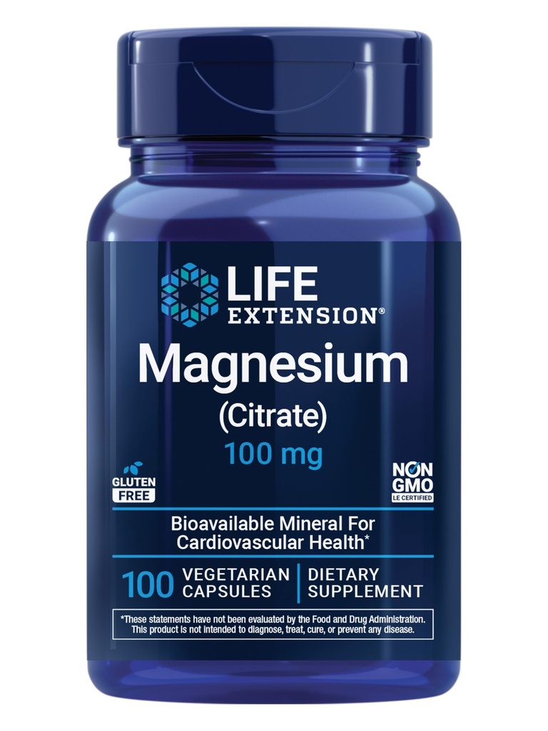 Life Extension Magnesium Citrate 100 mg Vegetariske Kapsler, Blå, 100 Tæl