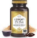 PS Plus Brain Kosttilskud til hukommelse og fokus - Premium Phosphatidylserine Brain Booster for Brain Health - Nootrop - 60 Softgels for One Month Supply