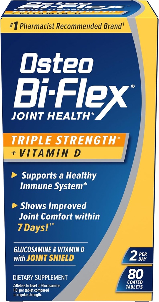 Osteo Bi- Flex Triple Strength (5) med D-vitamin Glucosamin Chondroitin Joint Health Supplement, overtrukne tabletter, 80 Tæl