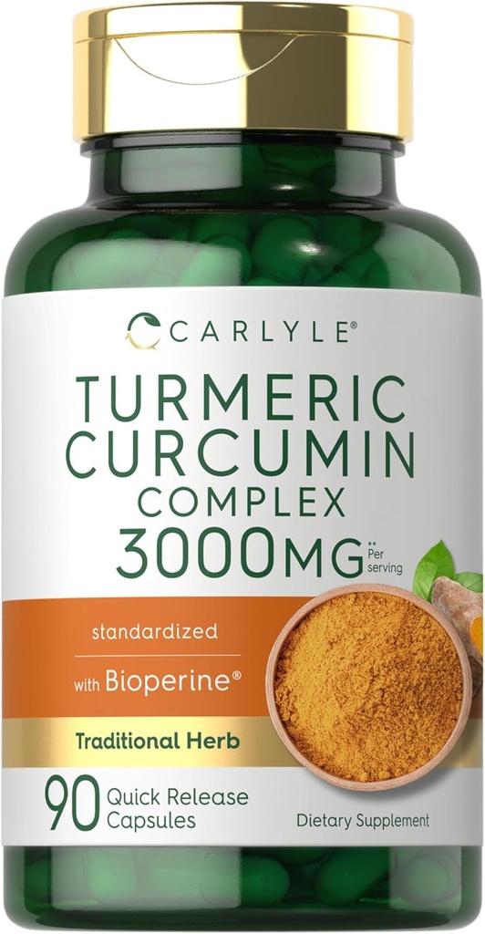 Carlyle gurkemeje Curcumin med sort pepper 300 mg • 124; 90 Powder kapsler • 124; Complex supplement med bioperine • 124; Non- GMO, Gluten Free