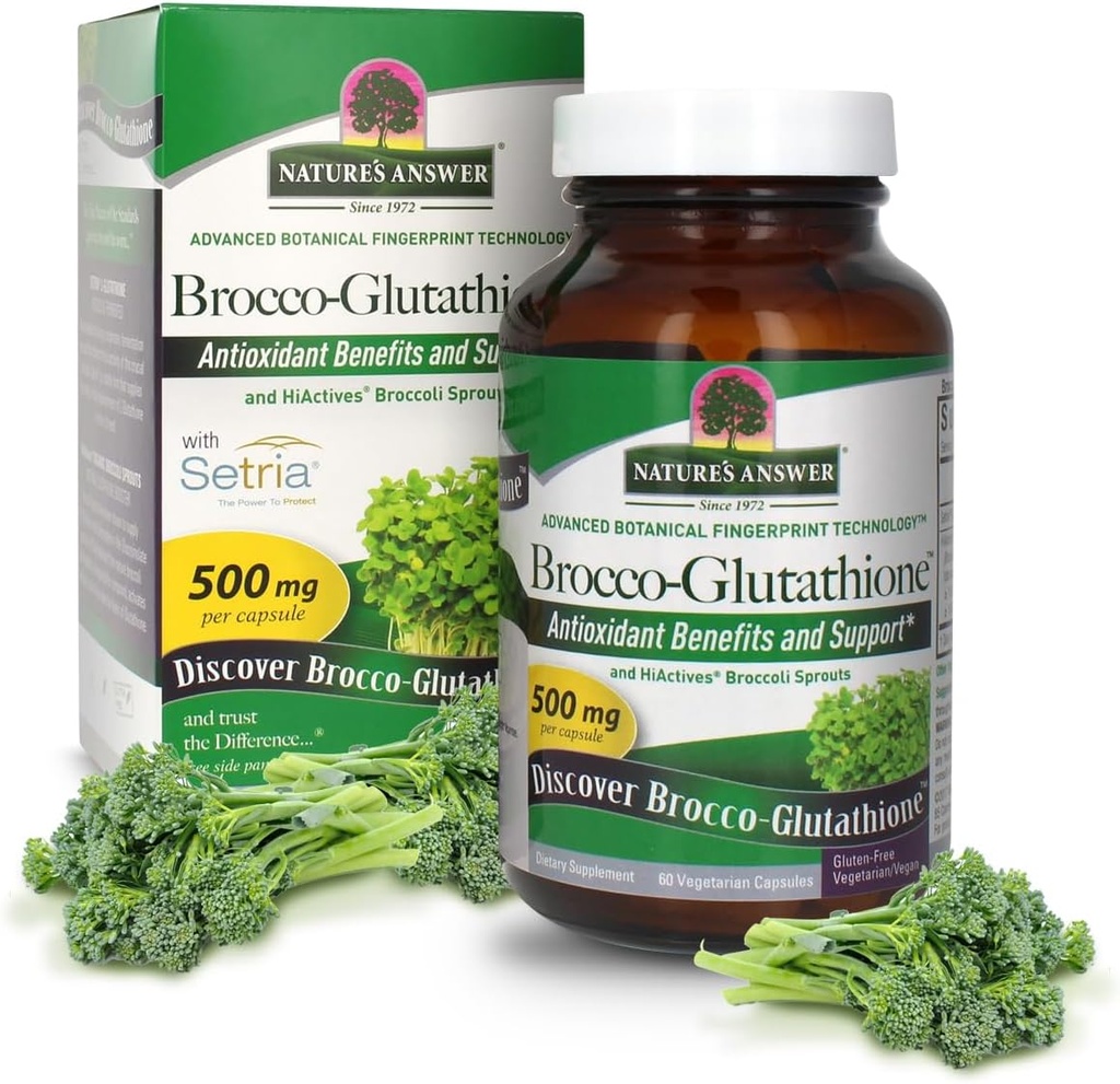 Naturens svar Brocco Glutathione, 60 Greve Vegetariske Kapsler - Lavet med Økologisk Broccoli Sprutter