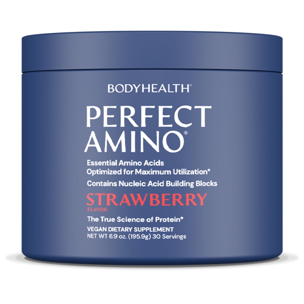 BodyHealth PerfectAmino Powder - BCAA og EAA Powder til Pre and Post Workout - Amino Acid Energy Drikke til mænd og kvinder til at støtte Lean Muscle og inddrivelse - Jordbær - 30 Servering