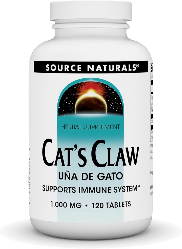 Kilde Naturals Cat 's Claw Bark UNA de Gato 1000 mg Kosttilskud - Understøtter immunsystemet - 120 tabletter