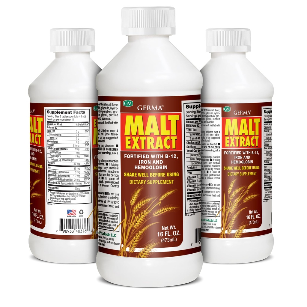 GERMA™ Extracto de Malta 16oz Malt Extract Fortified with B-12 and Iron - 2-Pack