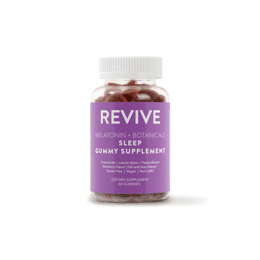 REVIVEEO Melatonin & Botanicals Sovegummi supplement af Revive essentielle olier med kamille, Lemon Balm & Passionflower - 5 mg Melatonin - Blueberry Flavored