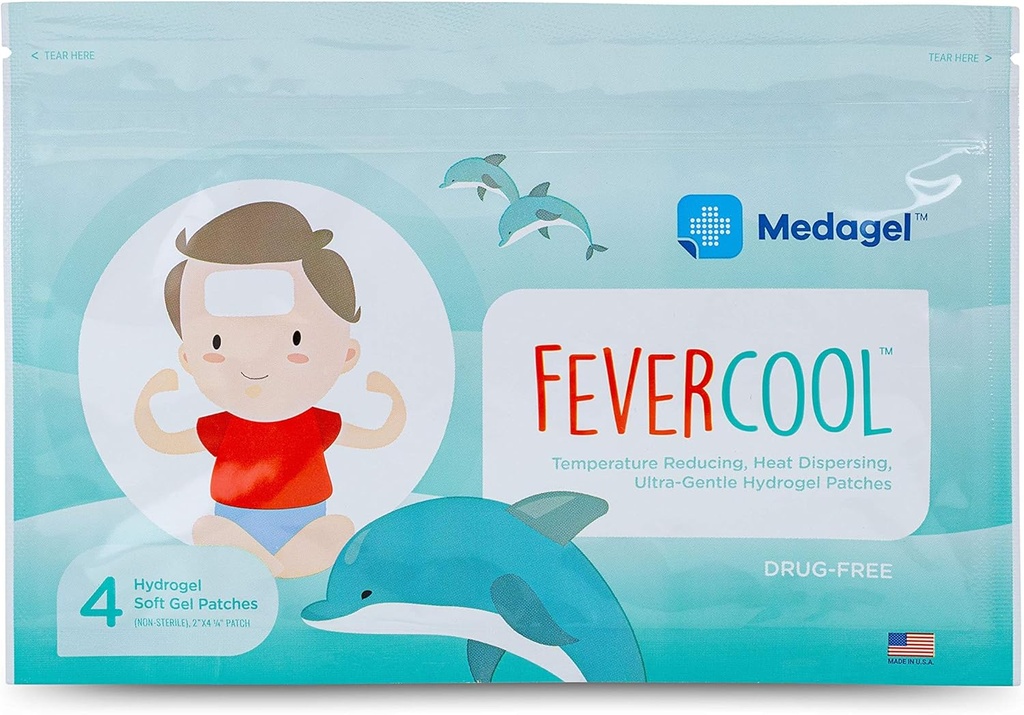 FeverCool Patches - Cooling Patches for Fever, Migraine & Headache Relief | Made in The USA | Cool Temperature | Mess & Odor Free | Adults & Kids 2+ | 1 Pack (4 x Patch)