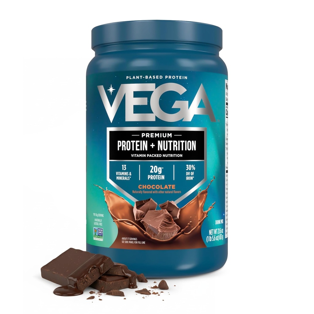 Vega Protein + Nutrition - 20g Plant- baseret Pea Protein, Chokolade, 17 Servering, Vegan Keto Superfood, Antioxidant- Rich, Gluten Free, Dairy Free, Low Carb, 1.4lbs (Packaging May Vary)
