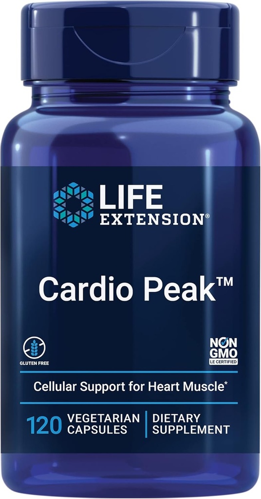 Life Extension Cardio Peak - Hawthorn Extract (Leaf, Flower, Stem) tillæg med Arjuna Extract for Heart Health Support - to gange dagligt - Gluten Free, Non- GMO, Vegetar - 120 Kapsler