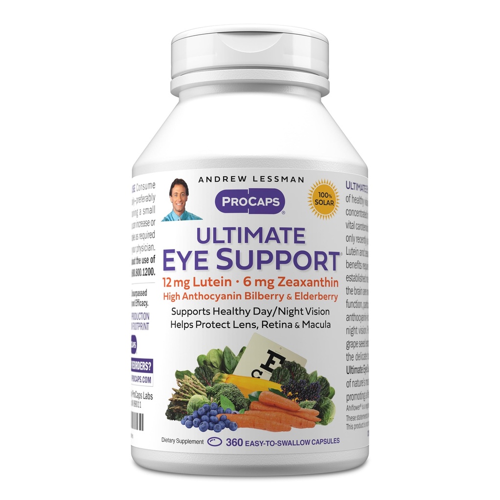 ANDREW LSSMAN Ultimate Eye Support 360 Softgels - 12mg Lutein, 6mg Zeaxanthin, Bilberry, Key Nutrients to Support Eye Health and Promote Sund Vision. Ingen tilsætningsstoffer. Let at sluge Softels