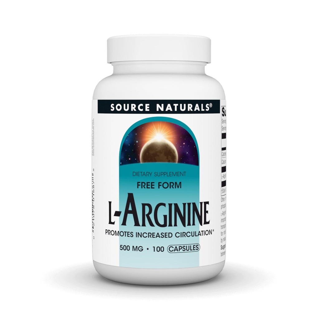 Kilde Naturals Gratis Form L- Arginin, fremmer øget cirkulation * - 500mg - 100 kapsler