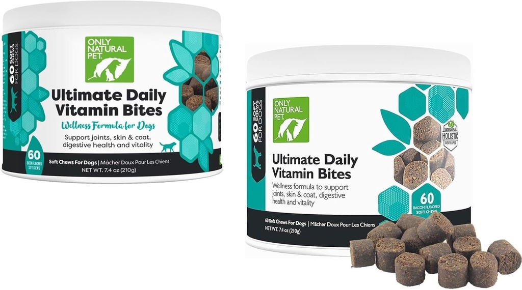 Kun Natural Pet Ultimate Daily Vitaminer - Komplet Multivitamin supplement til hunde Balanceret sundhed & Vitality - Senior Small & Large Canine Food immunforsvar fordøjelsesstøtte -60 Soft Chews (pakke af 2)