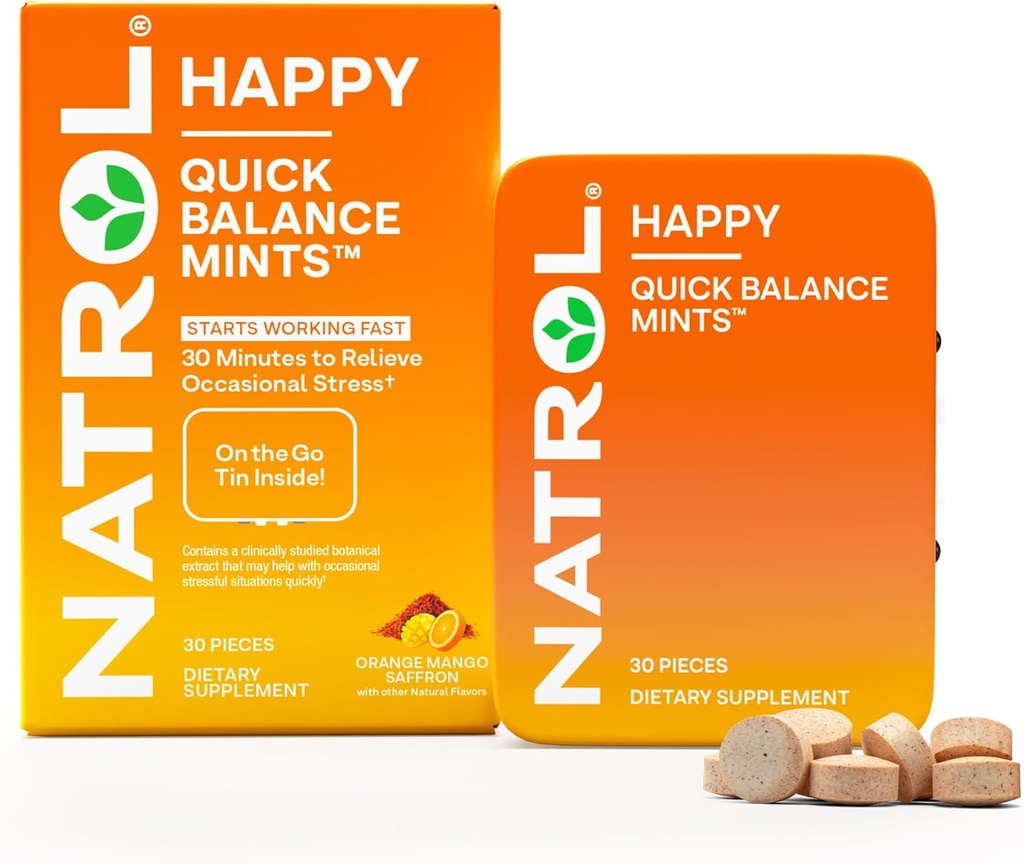 Natrol Quick Balance Happy Mints, Lejlighedsvis Stress Relief supplement, 30 Mints, 15 dages forsyning