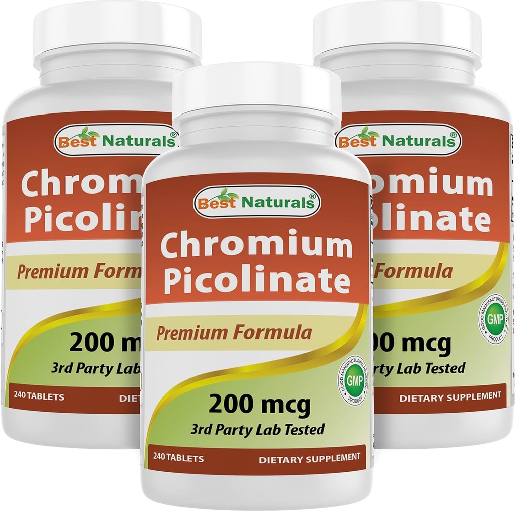 Bedste Naturals Chrom Picolinate 200 mcg 240 tabletter (240 greve (pakke med 3))