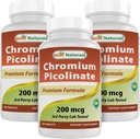 Bedste Naturals Chrom Picolinate 200 mcg 240 tabletter (240 greve (pakke med 3))