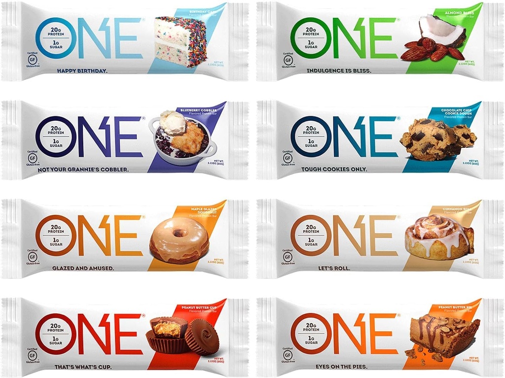 Generisk One Protein Bars, Sampler Variety Pack, Gluten Free 20g Protein, Kun 1g Sukker, 2,12 Oz Bars (8 Greve)