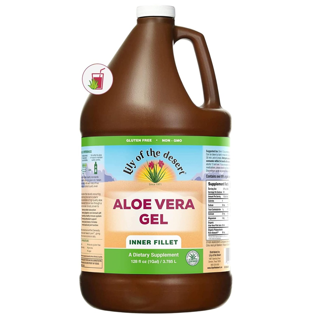 Lily of The Desert Aloe Vera Gel - Indre Fillet Thicker Consistency Aloe Vera Drik med naturlige vitaminer, fordøjelige enzymer for Gut Health, Mave Relief, Wellness, glødende hud, 128 Fl Oz
