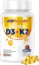 D3- vitamin K2 med MCT Oil Supplement, D3- vitamin 5000 IE & K2 100MCG (MK7), understøtter immunforsvar, ben- og tandsundhed - Gluten Free Non- GMO - 30 Softgels